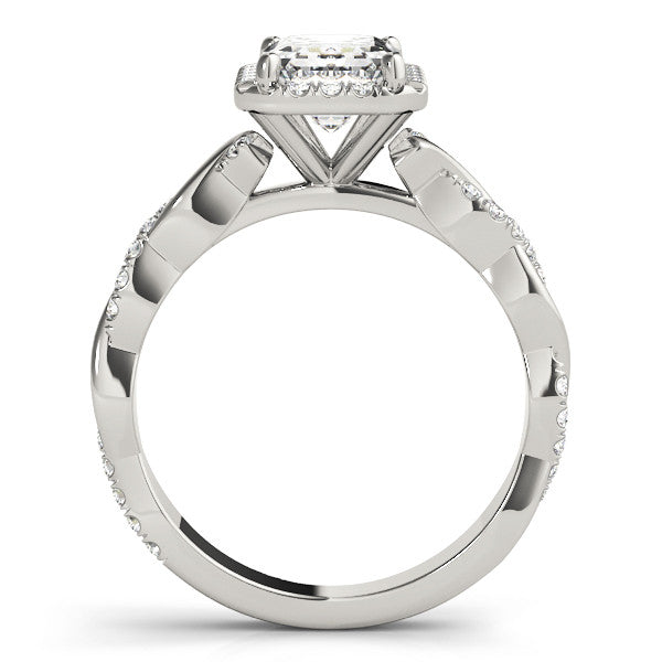White gold Heart Cut Halo Twisted Band Four-Prong Ring