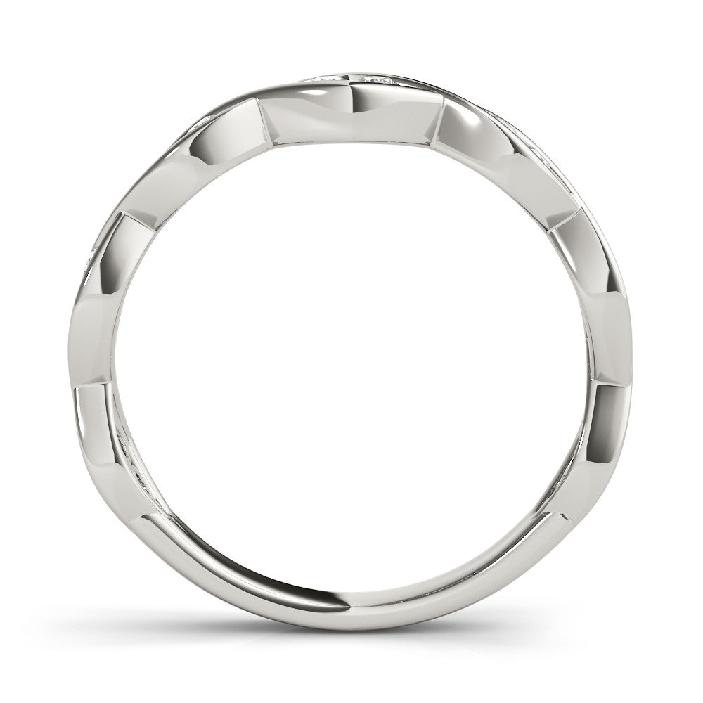 White gold Round Diamond Twist Eternity Band with Bezel Setting
