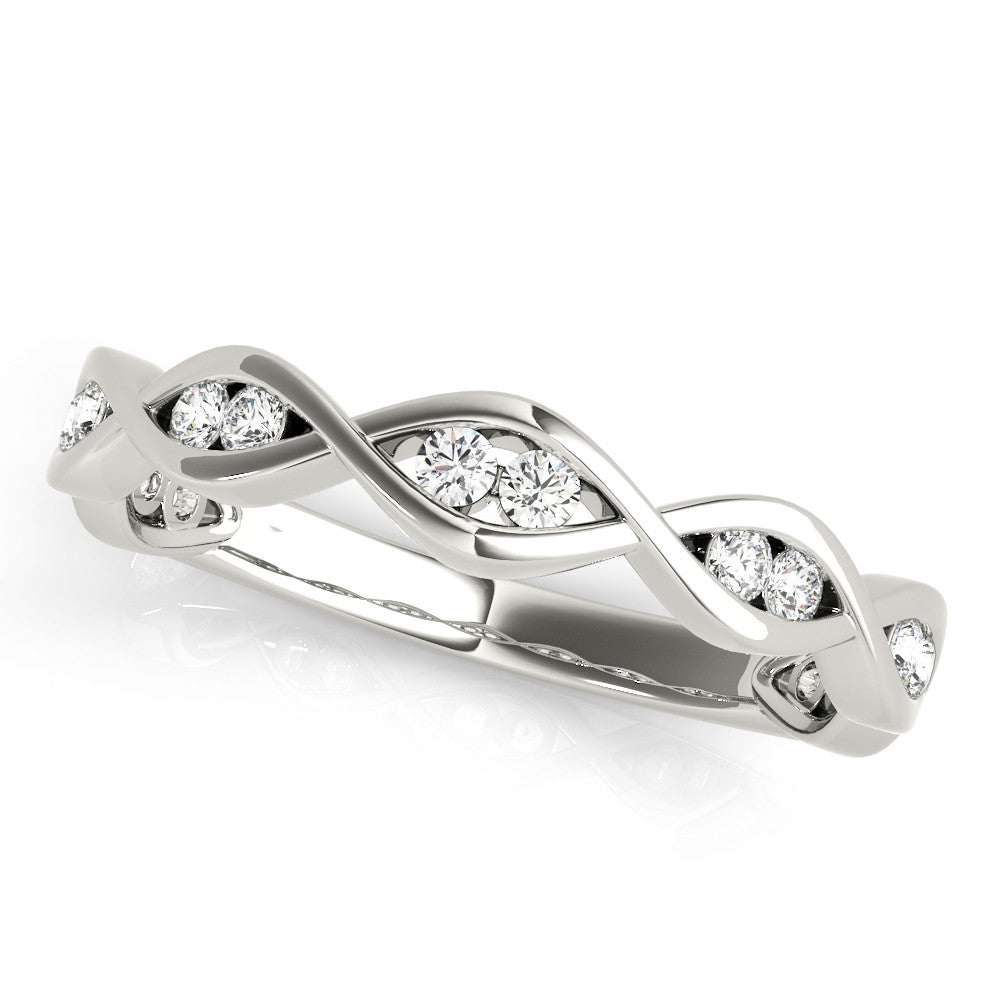 White gold Round Diamond Twist Eternity Band with Bezel Setting