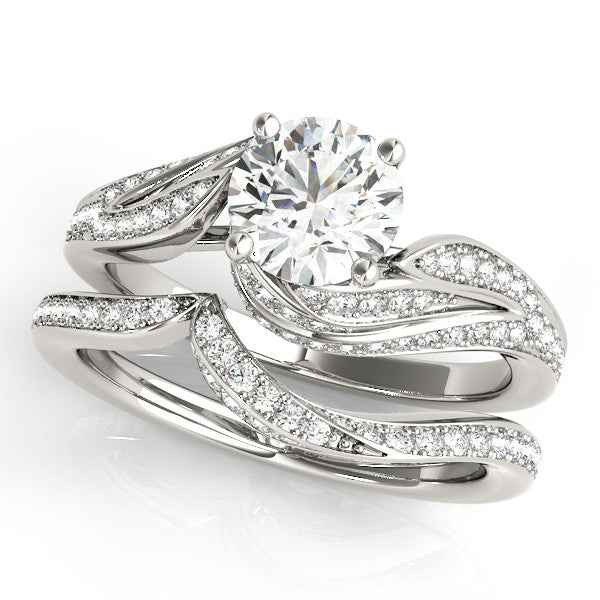 Silver Round Solitaire Twist Band with Pave Setting and Four-Prong Setting