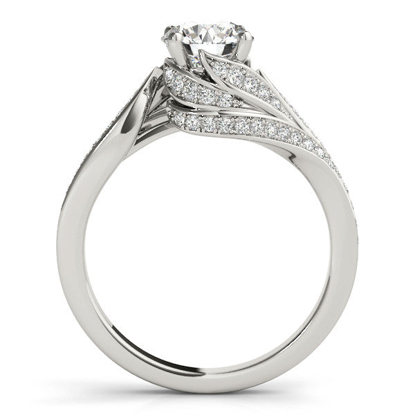 Silver Round Solitaire Twist Band with Pave Setting and Four-Prong Setting