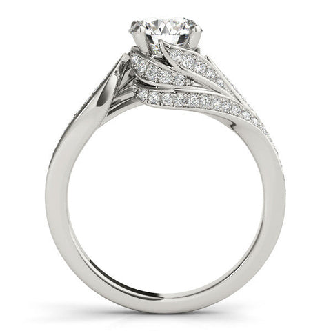 Silver Round Solitaire Twist Band with Pave Setting and Four-Prong Setting