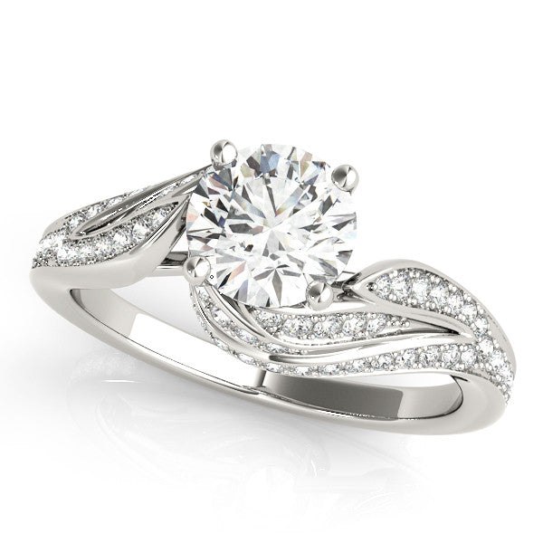 Silver Round Solitaire Twist Band with Pave Setting and Four-Prong Setting