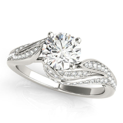 Silver Round Solitaire Twist Band with Pave Setting and Four-Prong Setting