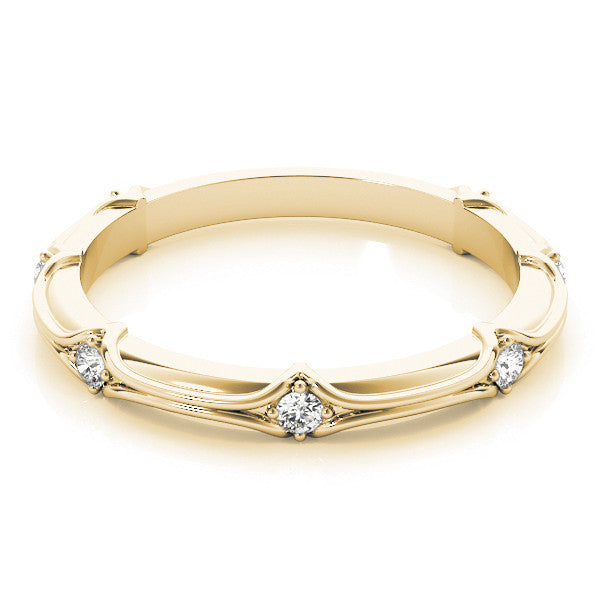 Yellow gold Round Diamond Prong-Set Milgrain Eternity Band