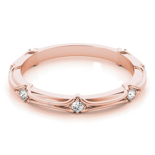 Rose gold Round Diamond Prong-Set Milgrain Eternity Band