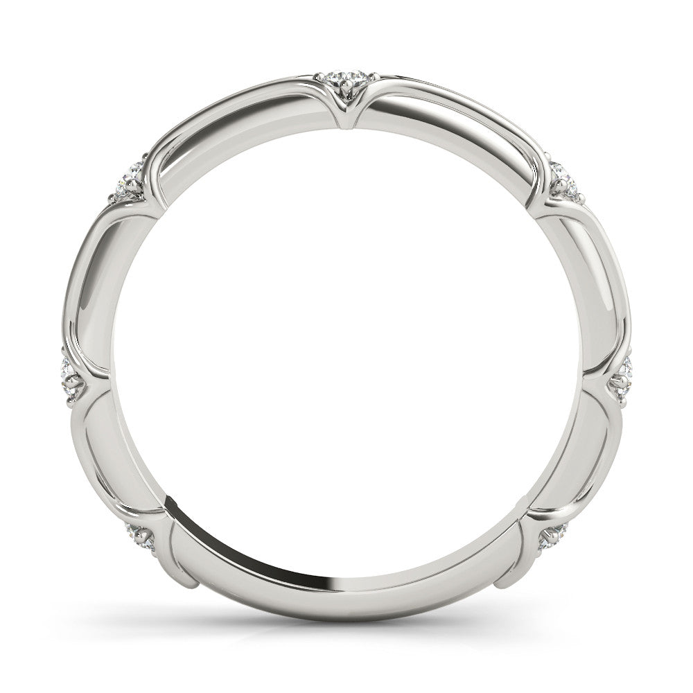 White gold Round Diamond Prong-Set Milgrain Eternity Band