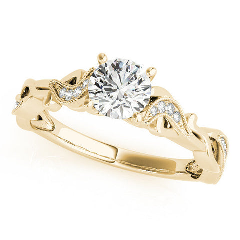 Yellow gold Princess Solitaire Vine Band with Milgrain Prong Setting