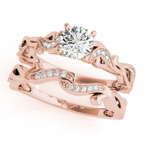 Rose gold Oval Solitaire Vine Band with Milgrain Prong Setting