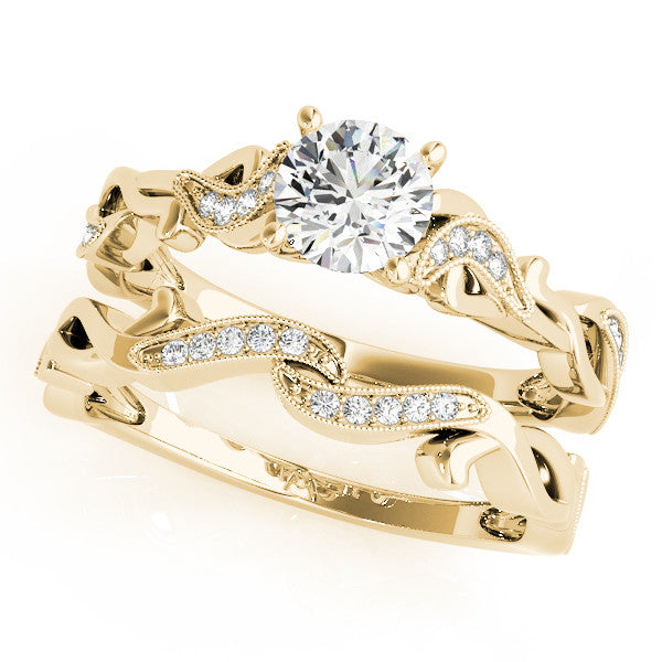 Yellow gold Oval Solitaire Vine Band with Milgrain Prong Setting