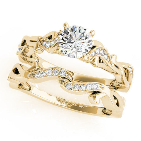Yellow gold Princess Solitaire Vine Band with Milgrain Prong Setting