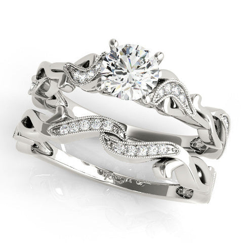White gold Princess Solitaire Vine Band with Milgrain Prong Setting