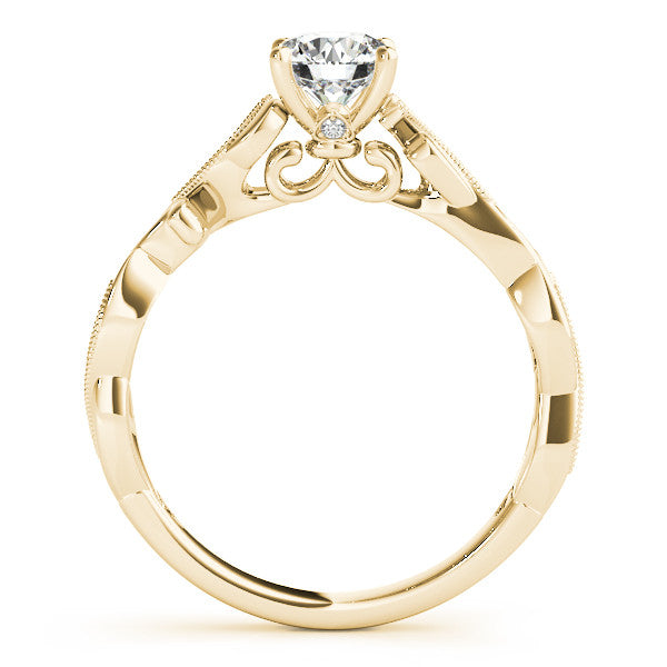 Yellow gold Cushion Solitaire Vine Band with Milgrain Prong Setting