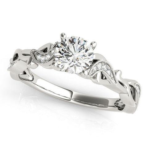 White gold Oval Solitaire Vine Band with Milgrain Prong Setting