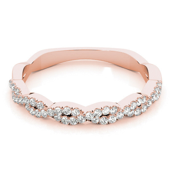 Rose gold Twisted Diamond Pavé Round Eternity Band with Shared Prong Setting