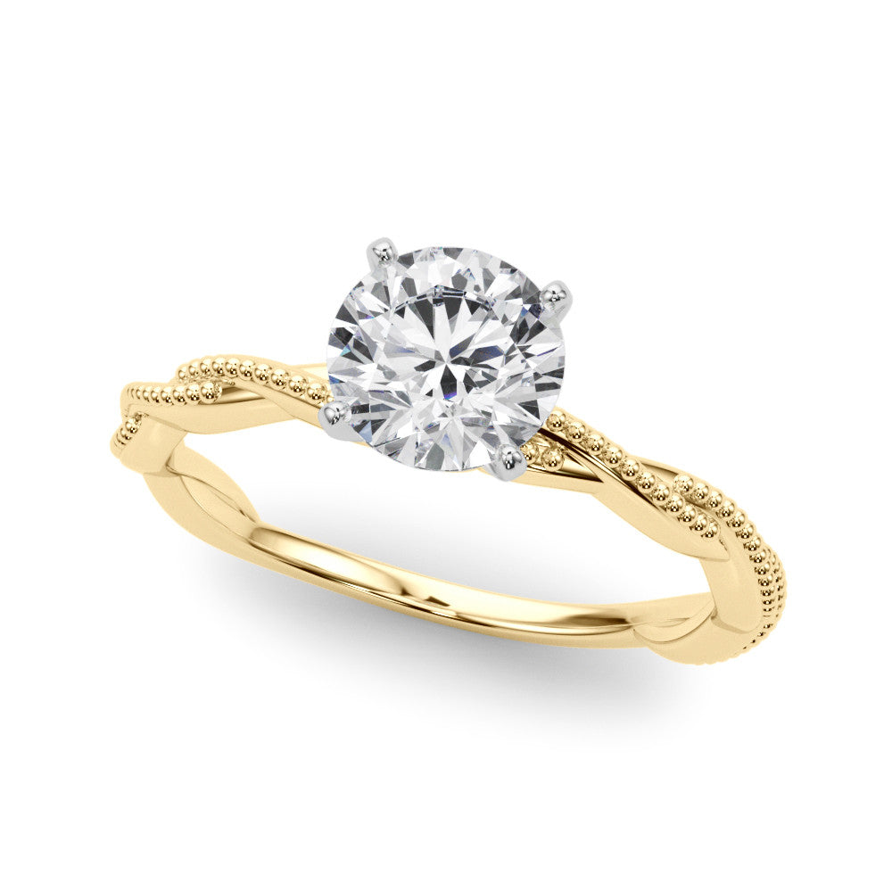 Yellow gold Heart Solitaire Twisted Band with Bead Prong Setting