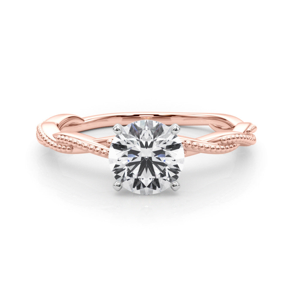 Rose gold Heart Solitaire Twisted Band with Bead Prong Setting