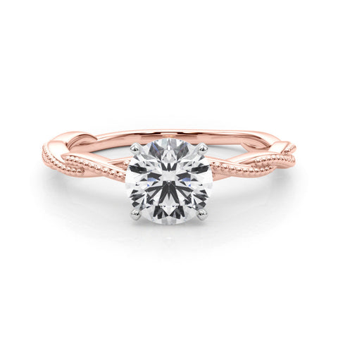 Rose gold Heart Solitaire Twisted Band with Bead Prong Setting