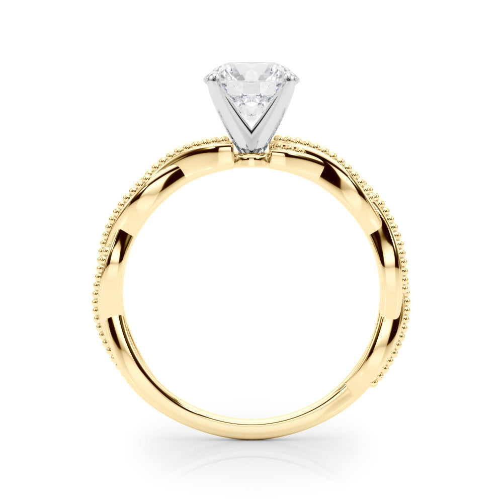 Yellow gold Heart Solitaire Twisted Band with Bead Prong Setting