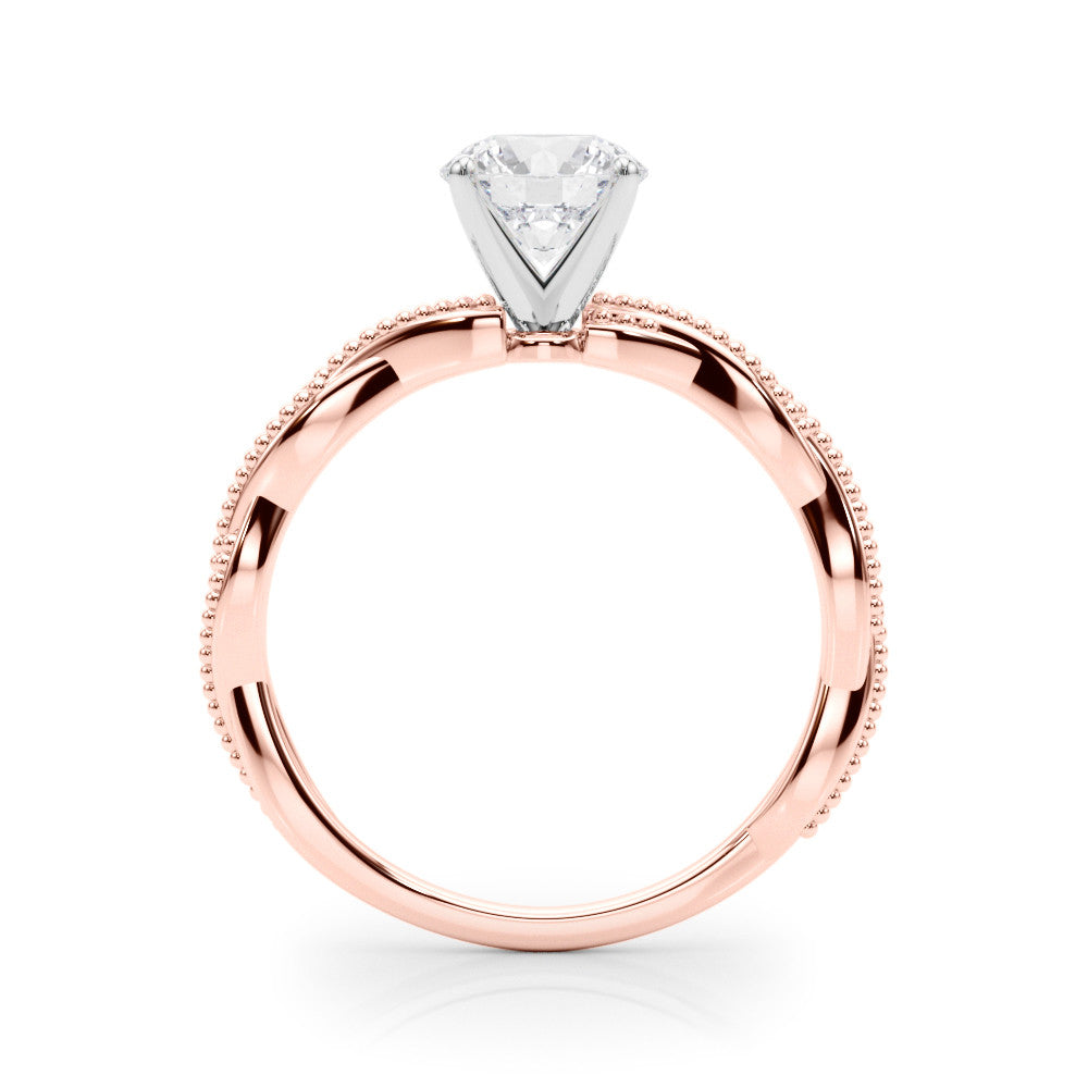 Rose gold Heart Solitaire Twisted Band with Bead Prong Setting