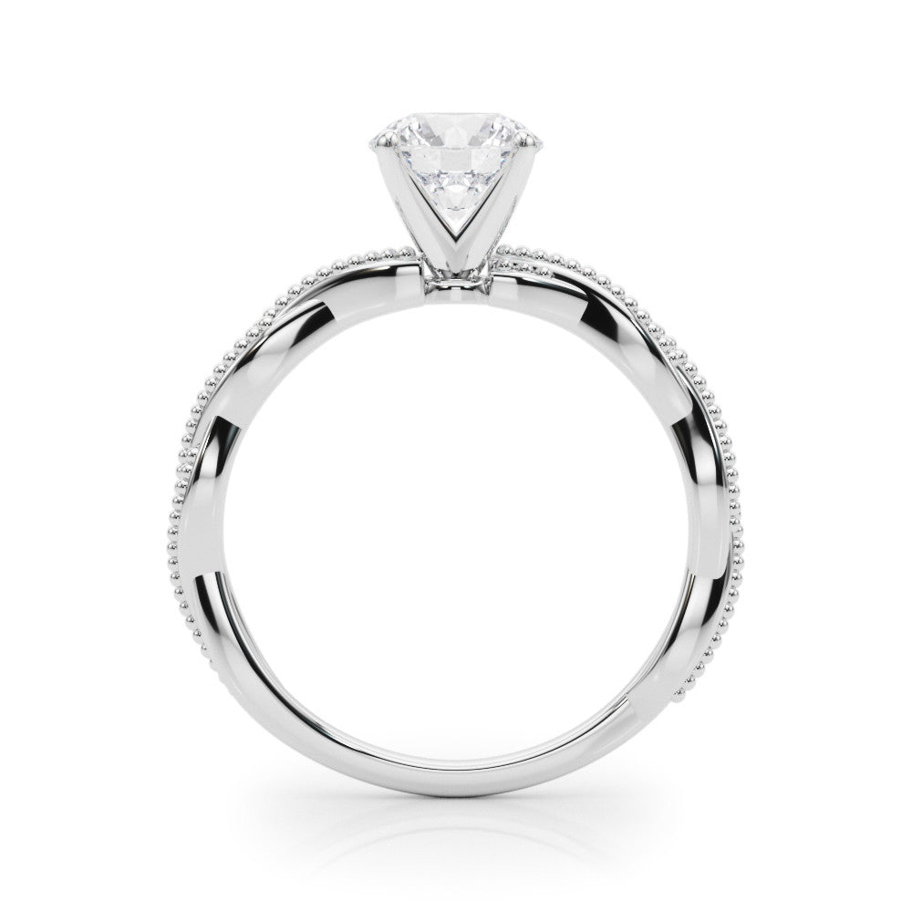Silver Heart Solitaire Twisted Band with Bead Prong Setting