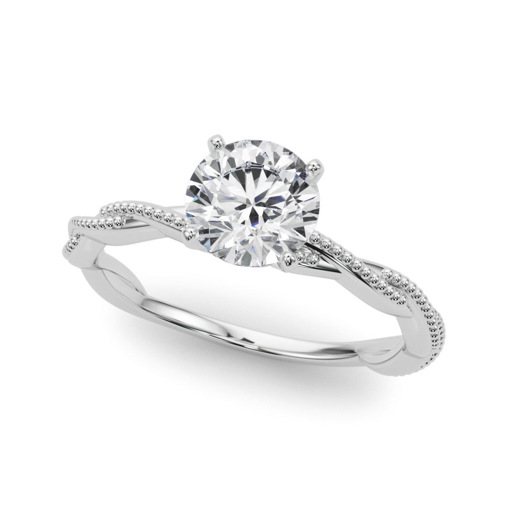 Silver Heart Solitaire Twisted Band with Bead Prong Setting