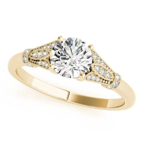 Yellow gold Round Brilliant Solitaire with Pave Band and Four-Prong Setting