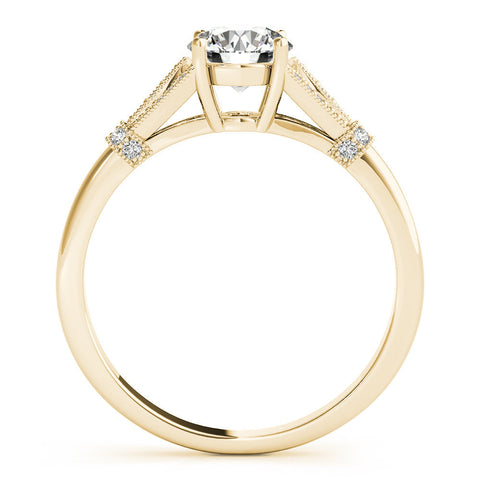 Yellow gold Round Brilliant Solitaire with Pave Band and Four-Prong Setting