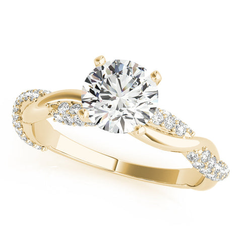 Yellow gold Cushion Solitaire Twist Band with Pave Prong Setting