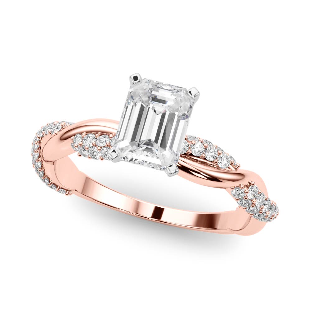 Rose gold Emerald Solitaire Twist Band with Pave Prong Setting