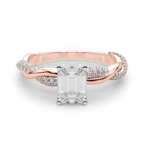 Rose gold Emerald Solitaire Twist Band with Pave Prong Setting