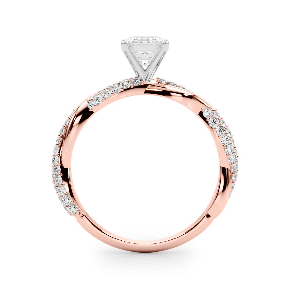 Rose gold Emerald Solitaire Twist Band with Pave Prong Setting