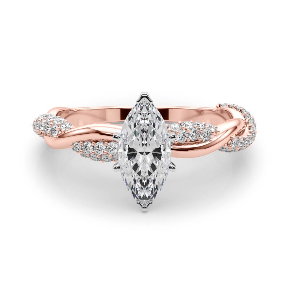 Rose gold Marquise Solitaire Twist Band with Pave Prong Setting