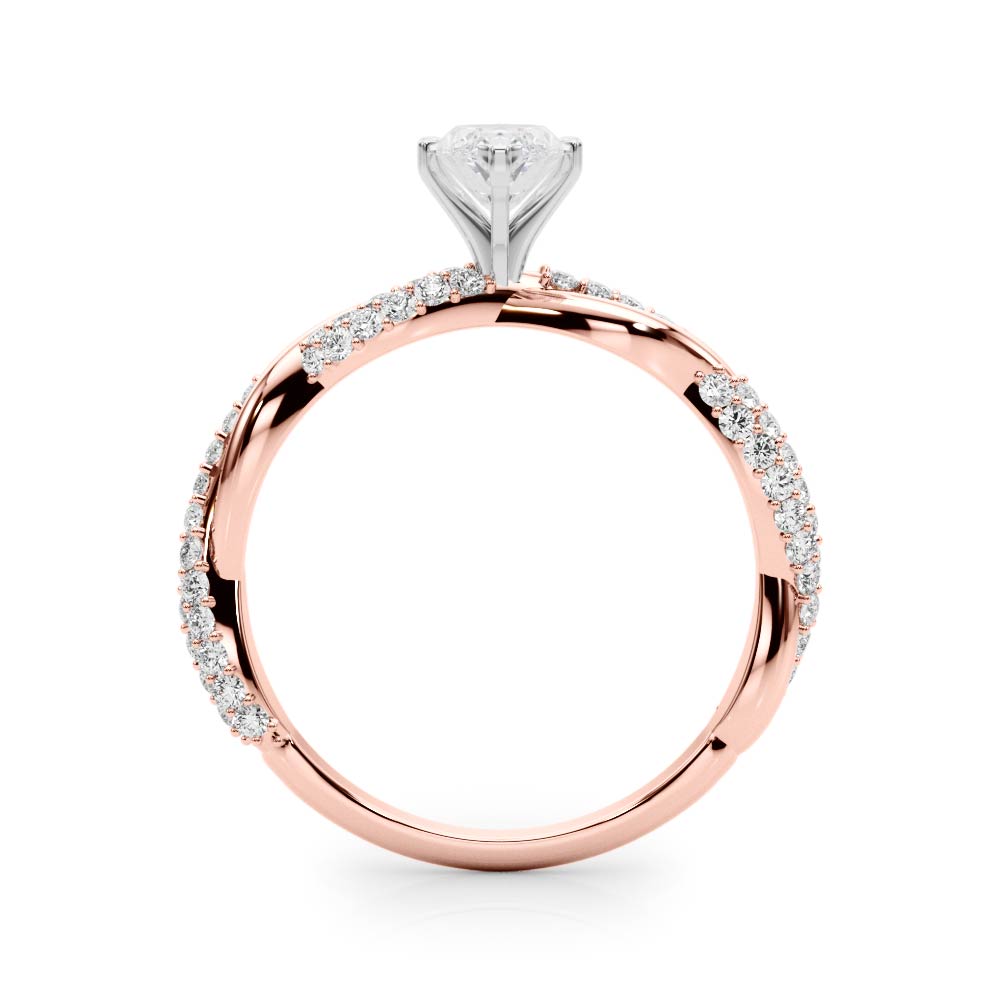 Rose gold Marquise Solitaire Twist Band with Pave Prong Setting