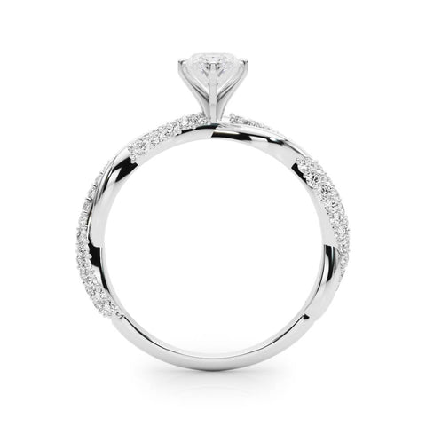 White gold Marquise Solitaire Twist Band with Pave Prong Setting