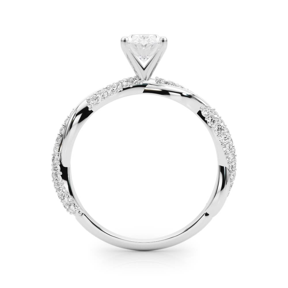 White gold Oval Solitaire Twist Band with Pave Prong Setting
