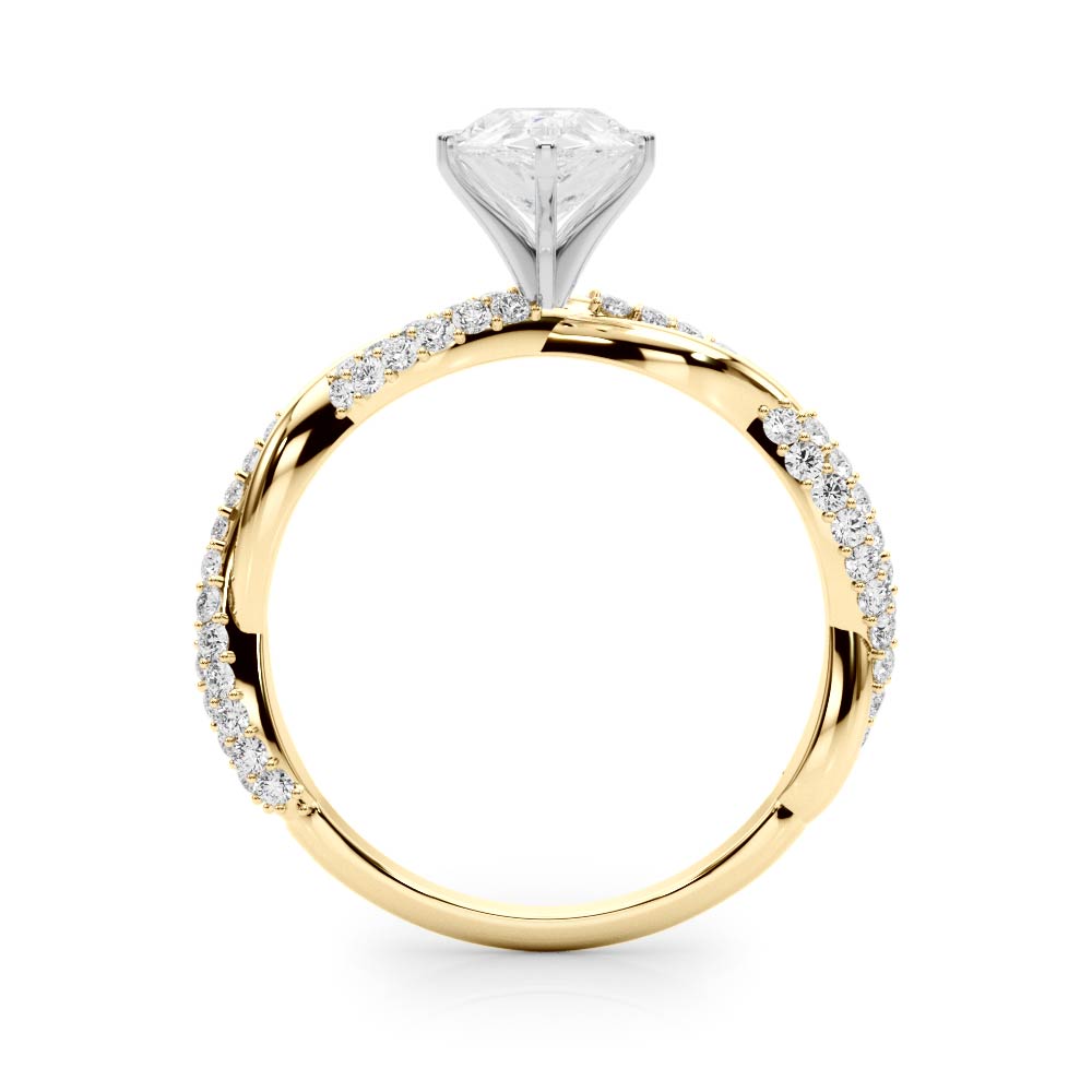 Yellow gold Pear Solitaire Twist Band with Pave Prong Setting