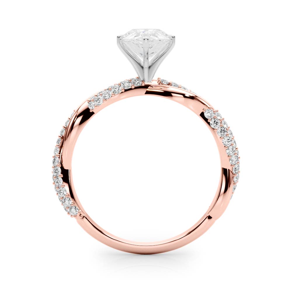 Rose gold Pear Solitaire Twist Band with Pave Prong Setting