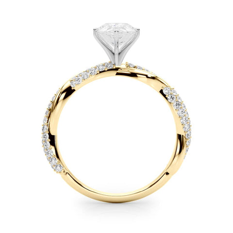 Yellow gold Pear Solitaire Twist Band with Pave Prong Setting