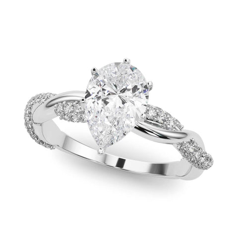 Silver Pear Solitaire Twist Band with Pave Prong Setting