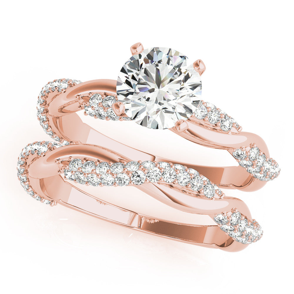 Rose gold Heart Solitaire Twist Band with Pave Prong Setting
