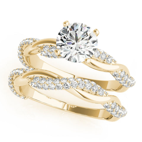 Yellow gold Round Solitaire Twist Band with Pave Prong Setting