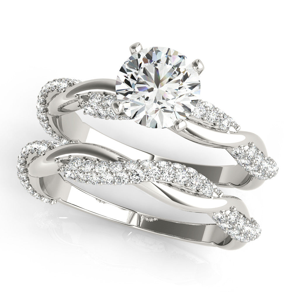 Platinum Round Solitaire Twist Band with Pave Prong Setting