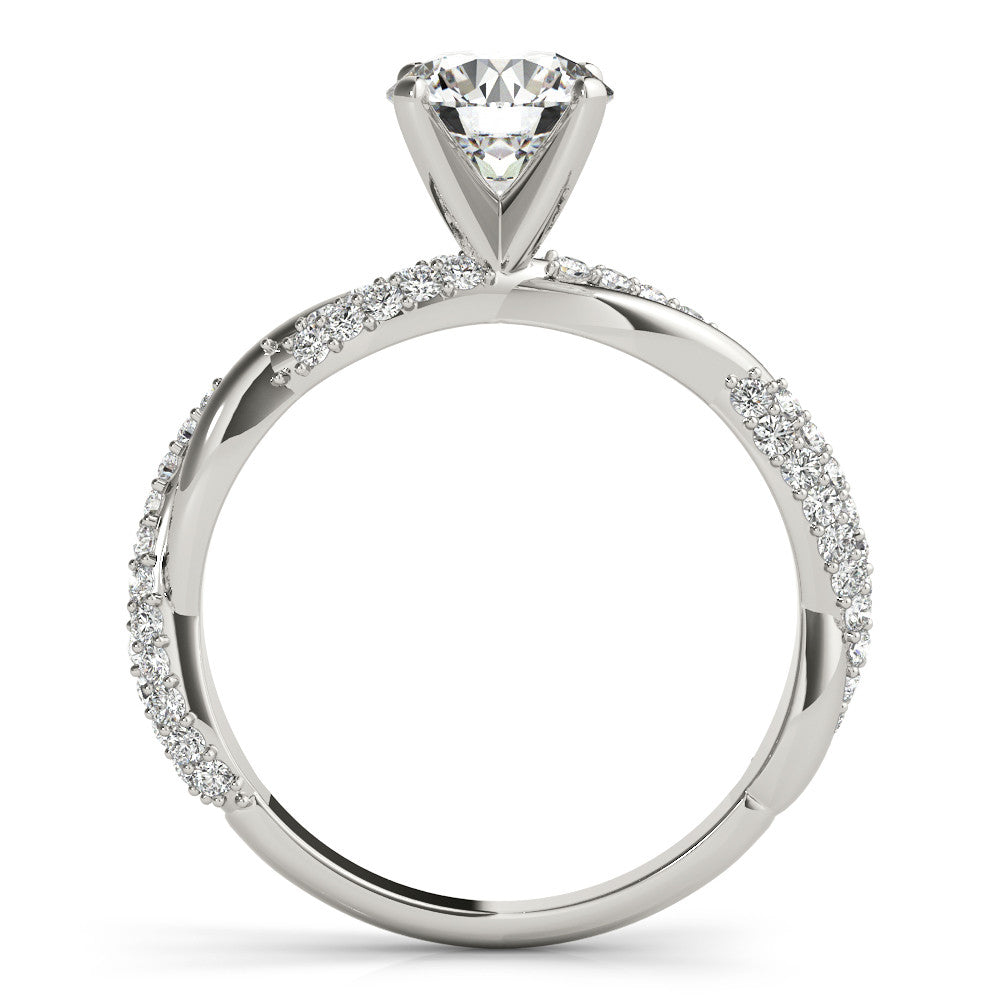 White gold Heart Solitaire Twist Band with Pave Prong Setting