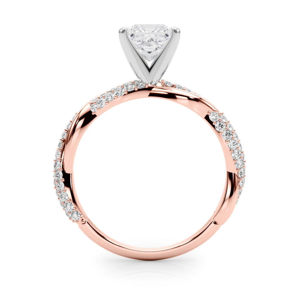 Rose gold Princess Solitaire Twist Band with Pave Prong Setting