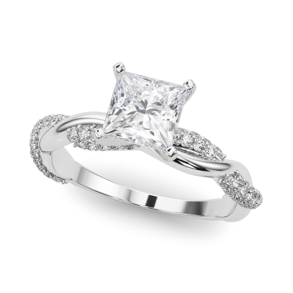 Platinum Princess Solitaire Twist Band with Pave Prong Setting