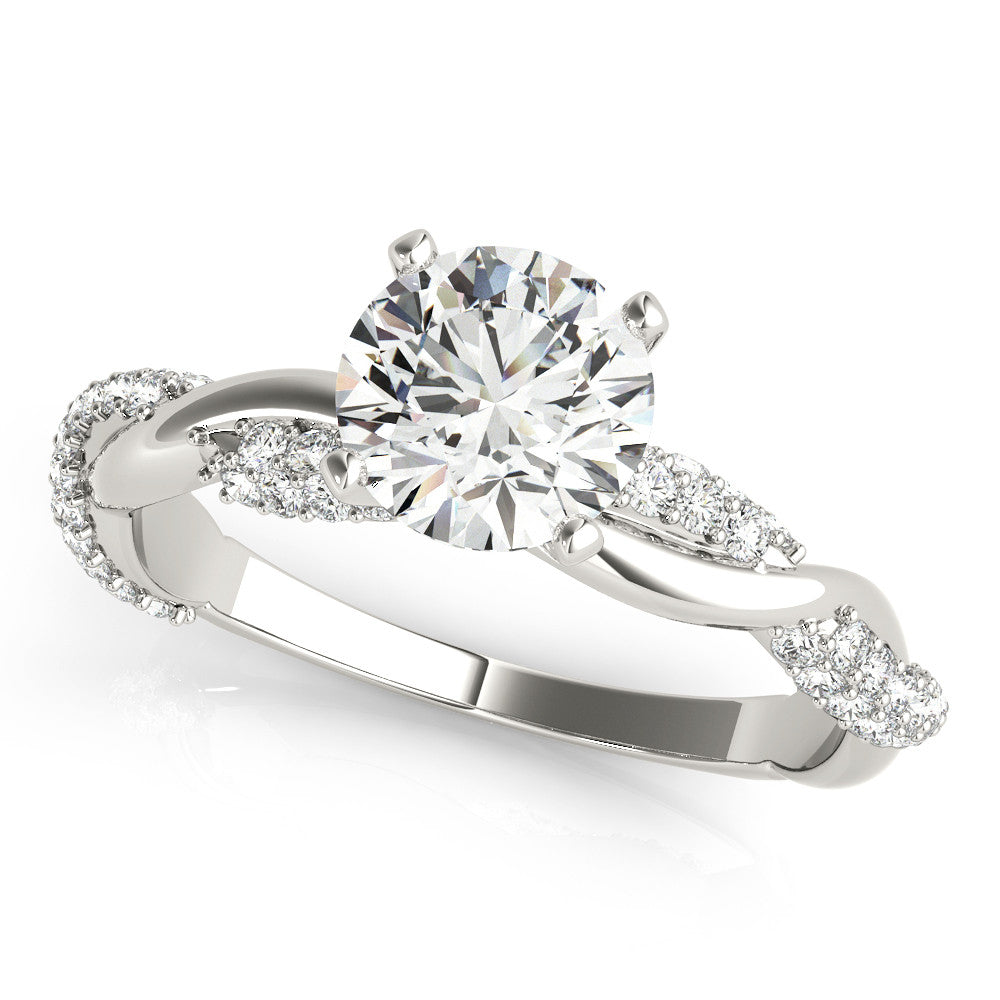 White gold Round Solitaire Twist Band with Pave Prong Setting