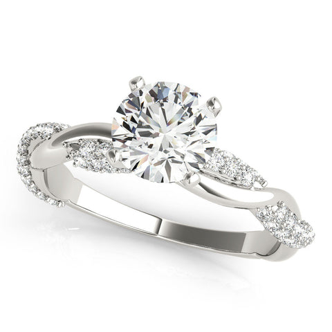 Platinum Cushion Solitaire Twist Band with Pave Prong Setting