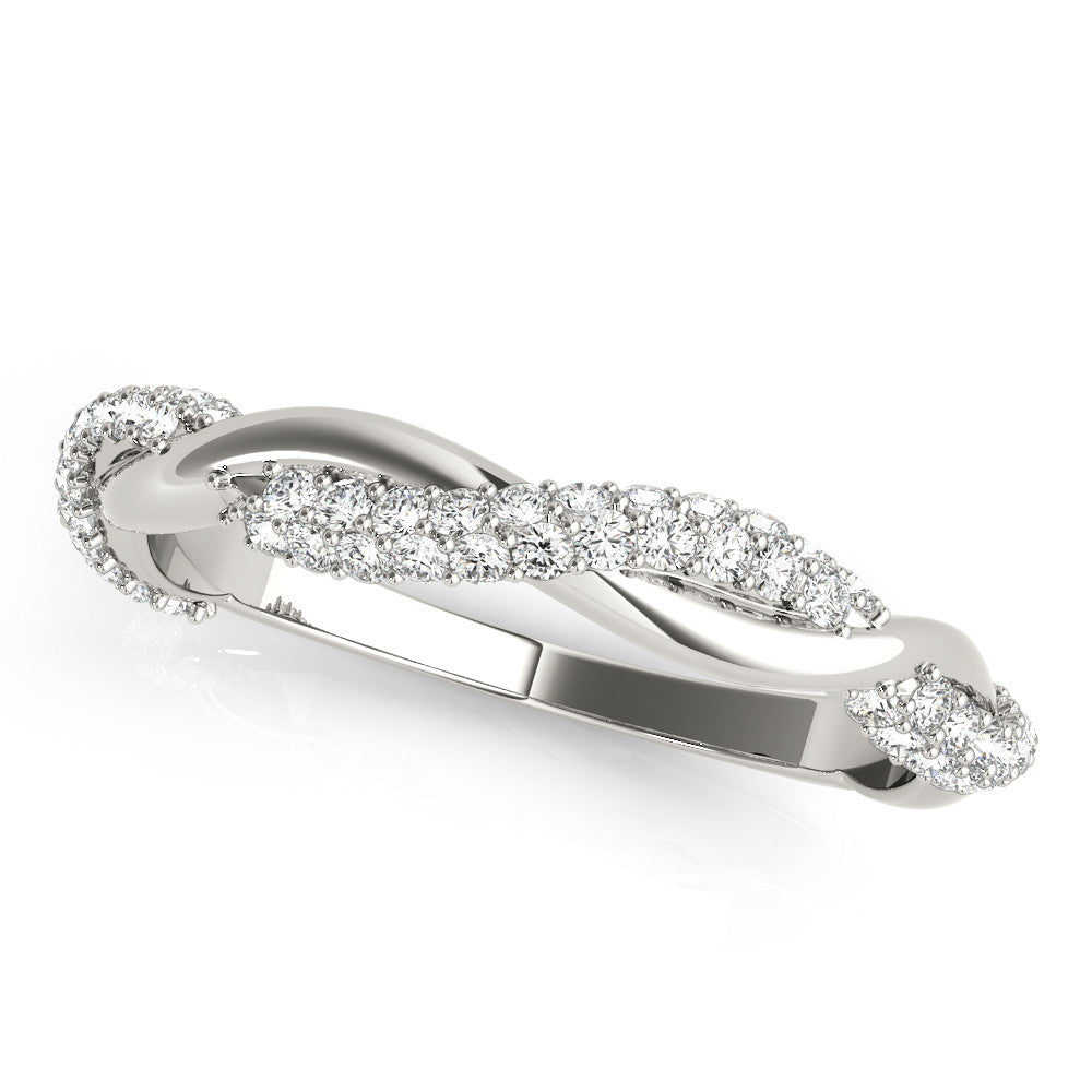 Silver Pavé Round Diamond Twist Eternity Band with Prong Setting