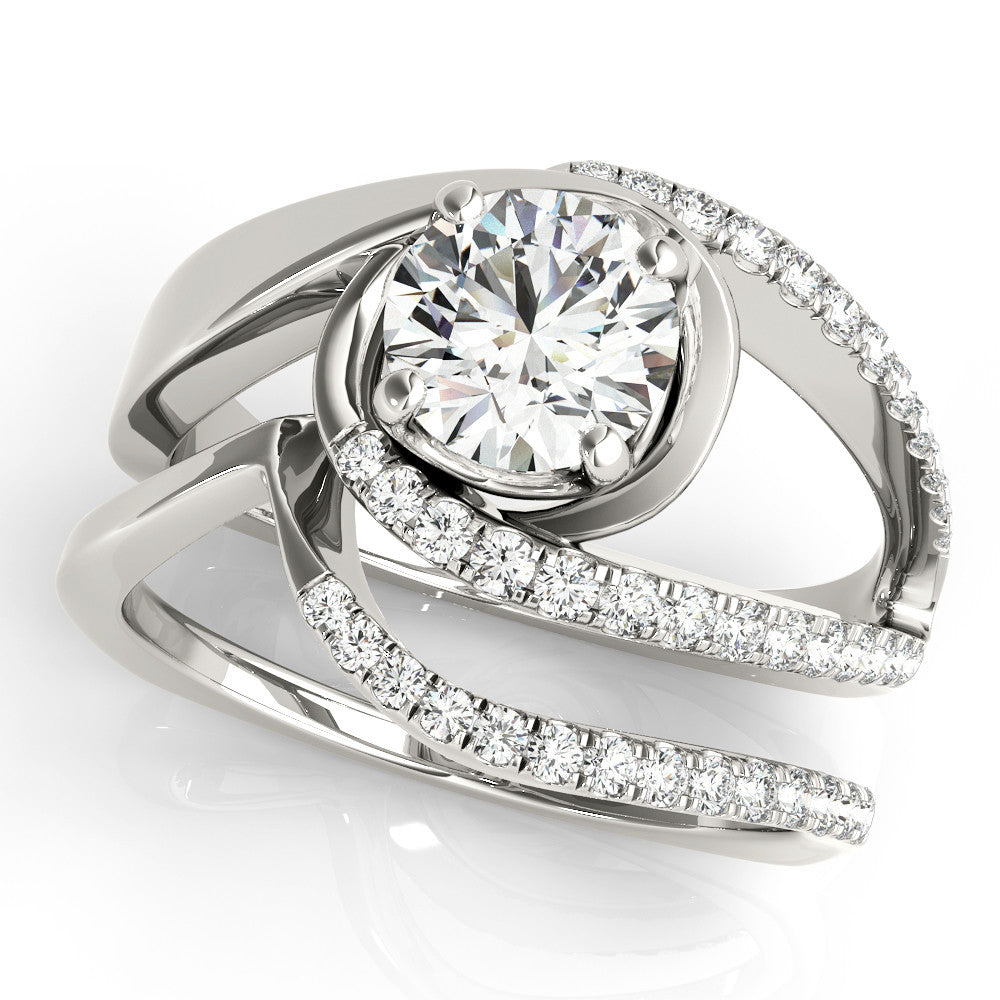 White gold Round Solitaire Split Shank Halo Prong Ring